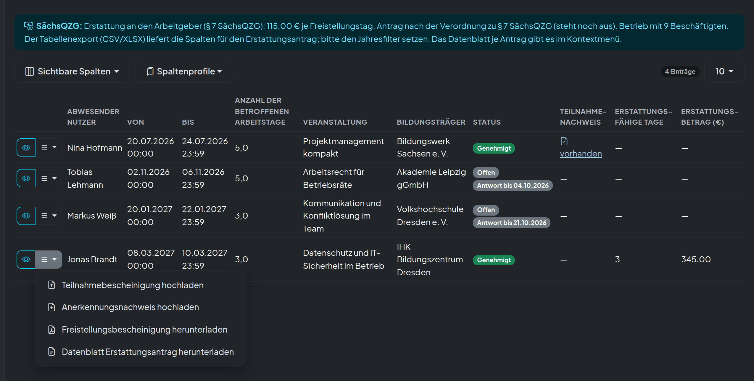 Screenshot: Bildungsurlaub · Bildungsurlaub