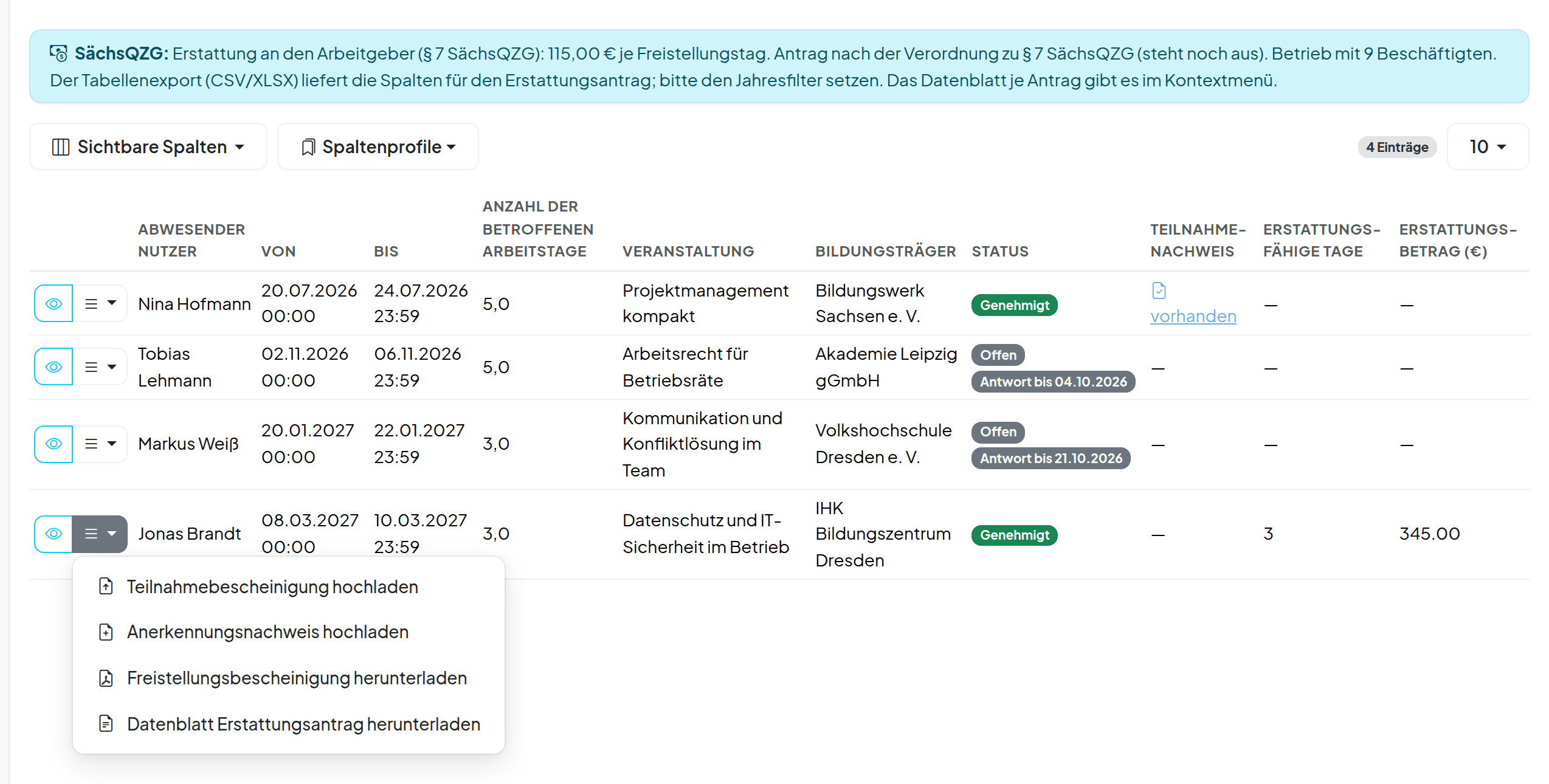 Screenshot: Bildungsurlaub · Bildungsurlaub