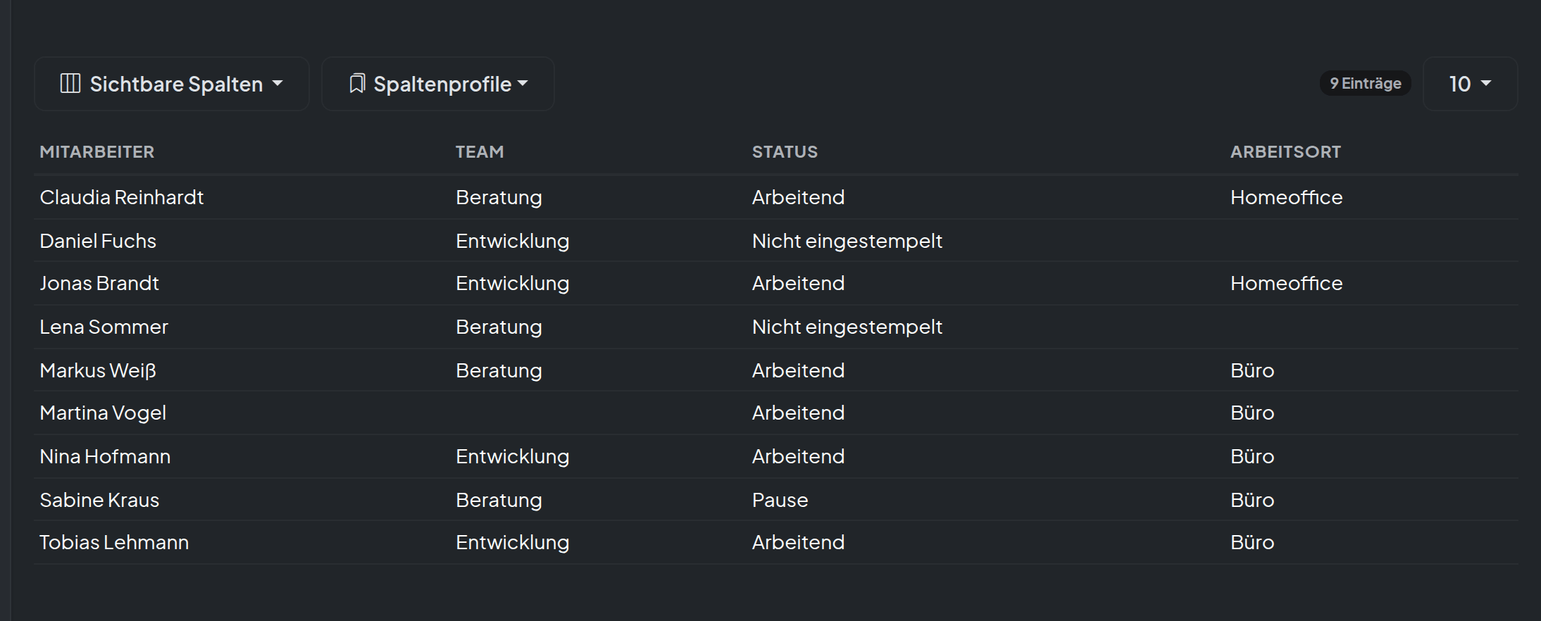 Screenshot: Arbeitsort & Homeoffice · Arbeitsort