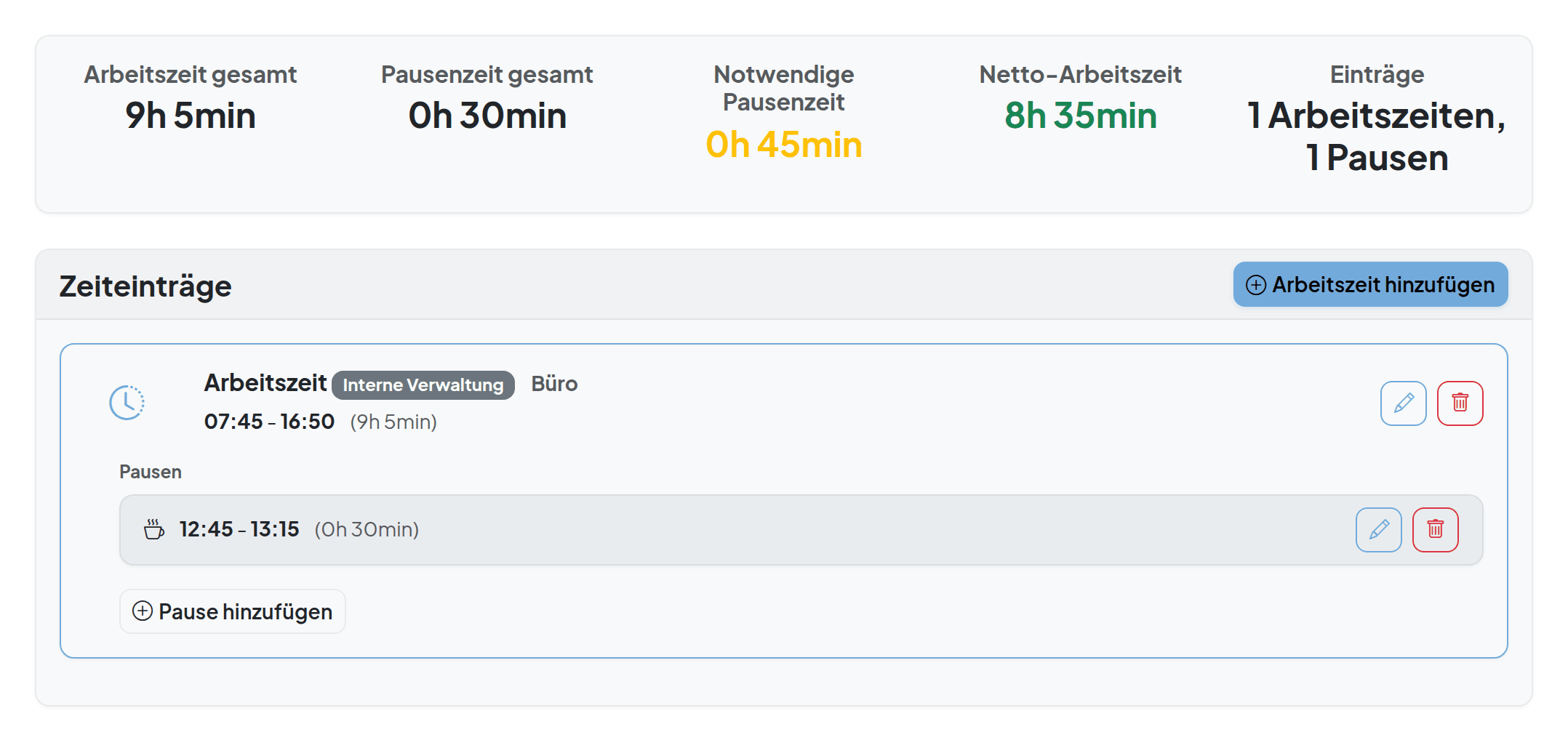 Screenshot: Pausen & Automatik · Pausenregeln